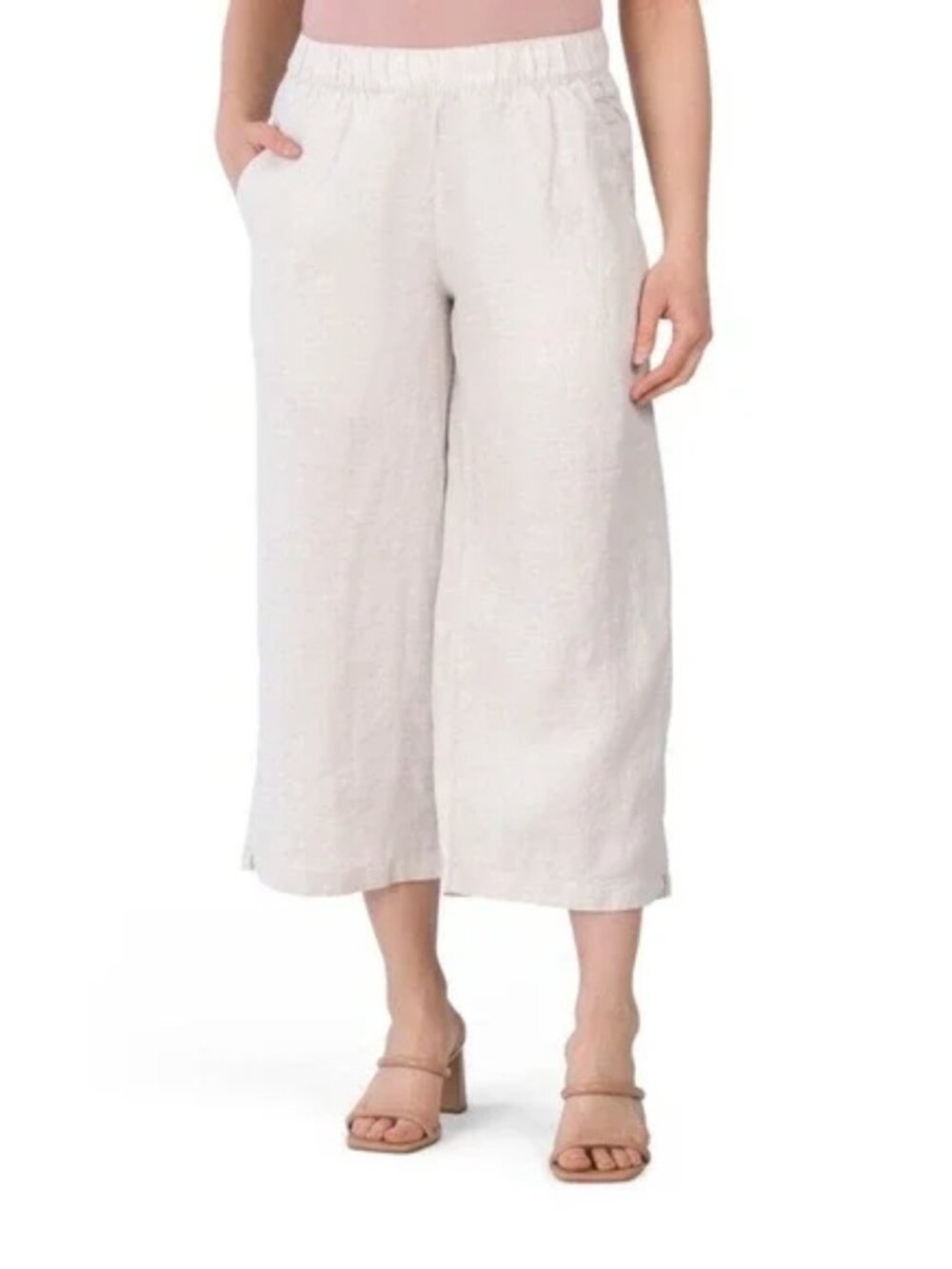 Cynthia Rowley 100% Linen Pull-on Wide Leg Cropped Pants